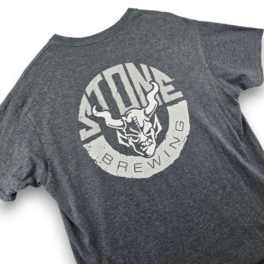 Stone Brewing Mens XL T-Shirt Gray Cotton Blend Graphic Gargoyle Logo Beer Tee